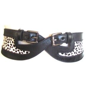 DESIGNER WORTH NY BLACK/WHITE ANIMAL PRINT LEATHER /PONY HAIR 3" WIDE 31 " BELT